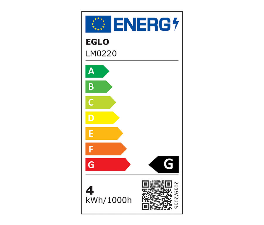 Energiacímke A-tól G-ig terjedő osztályokkal és QR-kóddal.