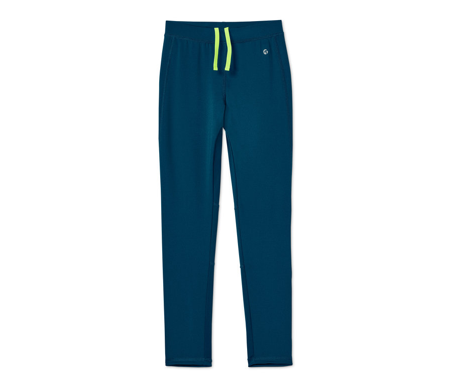 Kék fiú sportnadrág újrahasznosított anyagból, neonzöld húzózsinórral.