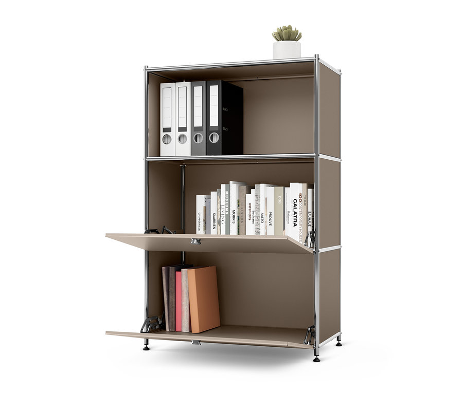 Szürkésbarna fém komód »CN3« 2 lenyíló ajtóval és fémpolc, 2 ajtóval.