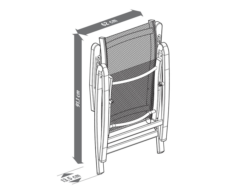 Állítható háttámlás »Liska« szék illusztrációja méretekkel.
