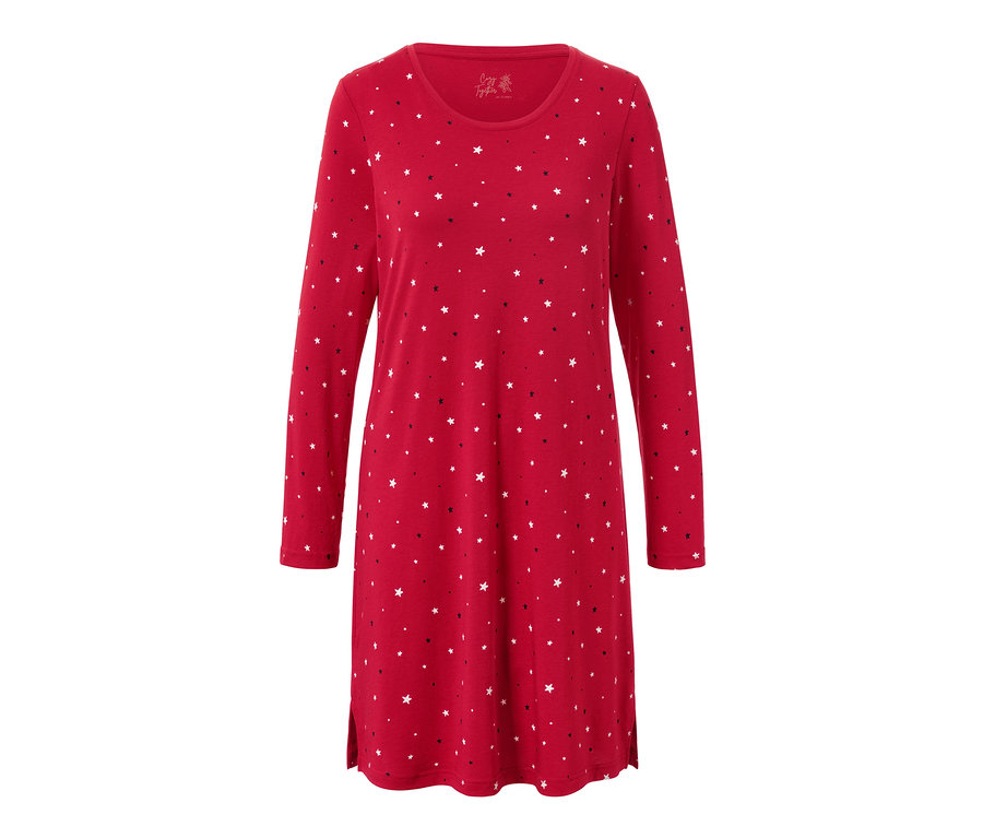 Piros, hosszú ujjú hálóing csillagokkal.