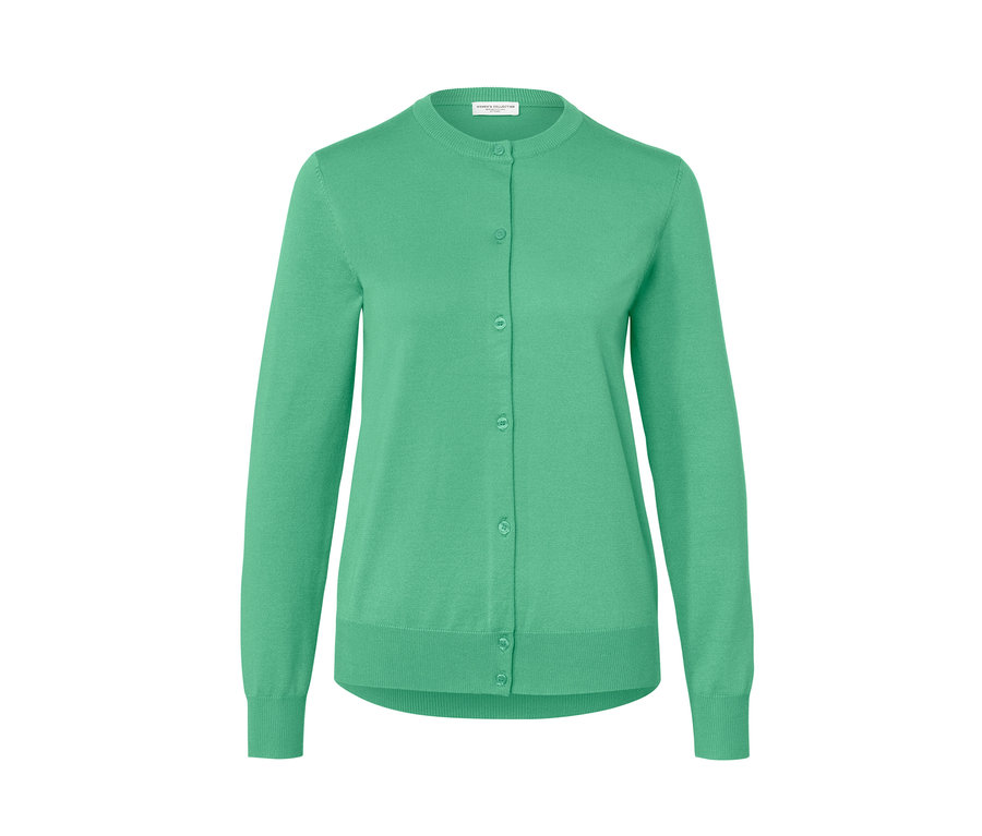 Zöld, finomkötésű, gombos kardigán.