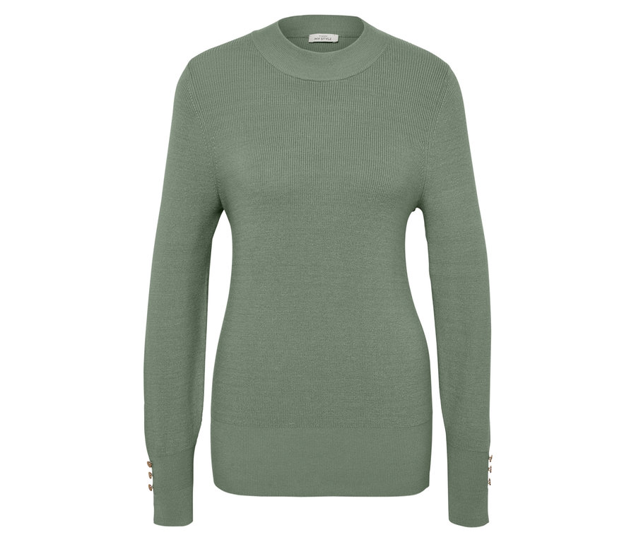 Finom kötésű pulóver, zsálya.