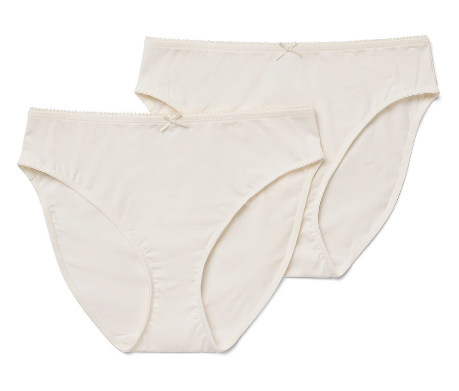 Két krémszínű női alsó masnival.