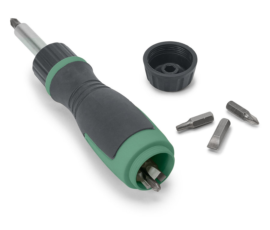 Mágneses racsnis csavarhúzó betétekkel.