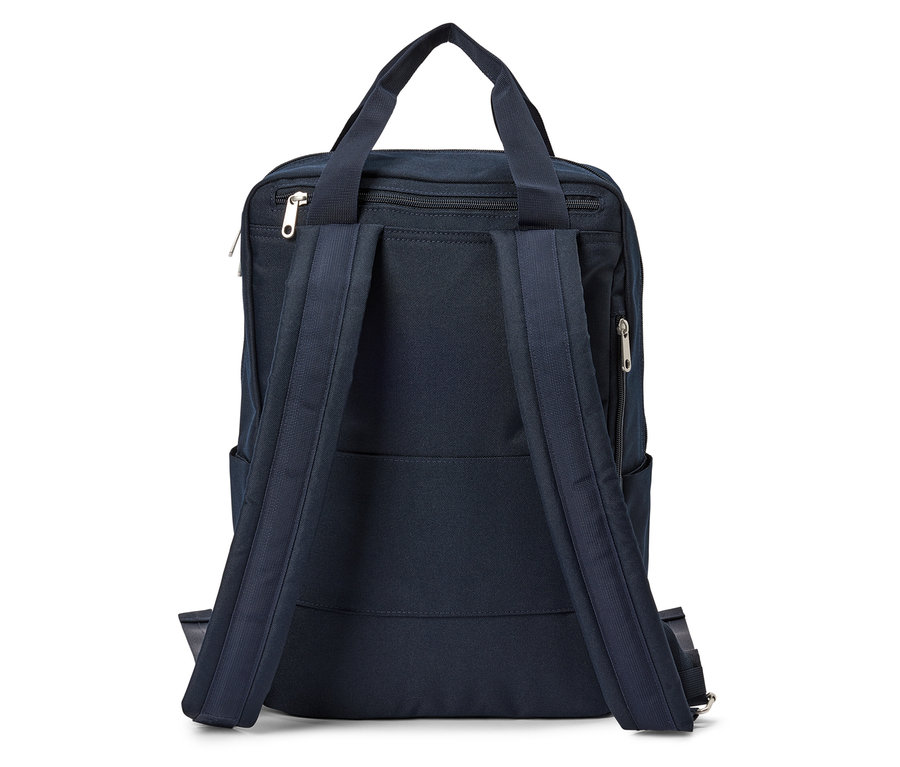 Kék hátizsák hátulról pántokkal és fogantyúval.