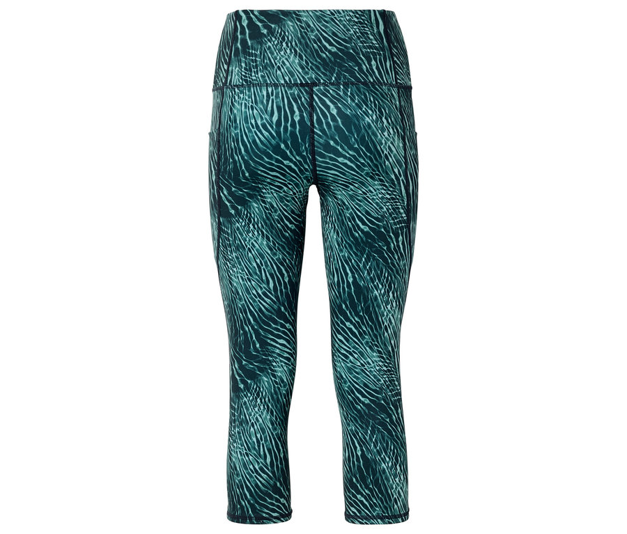 Zöld-kék, magas derekú, absztrakt mintás leggings.