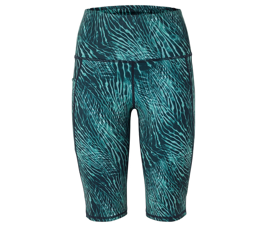 Absztrakt, kékeszöld mintás Capri leggings.