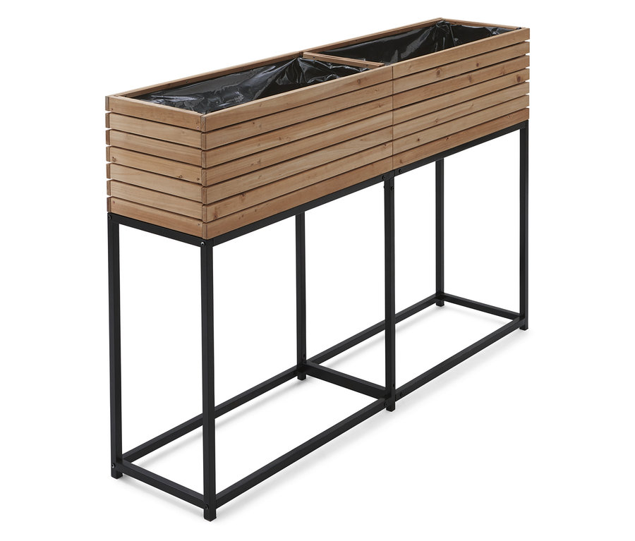 Dupla fa virágládák fekete fém vázon, fekete műanyaggal bélelve.