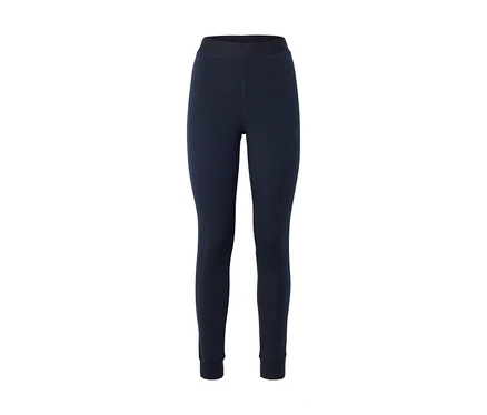 Sötétkék, testhezálló leggings texturált anyagból, széles gumírozott derékpánttal.