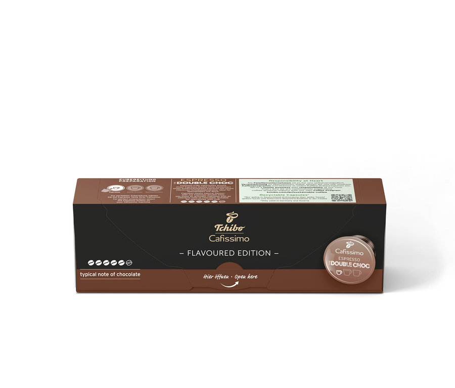 Egy csomag Cafissimo Flavoured Espresso Double Choc kapszula.