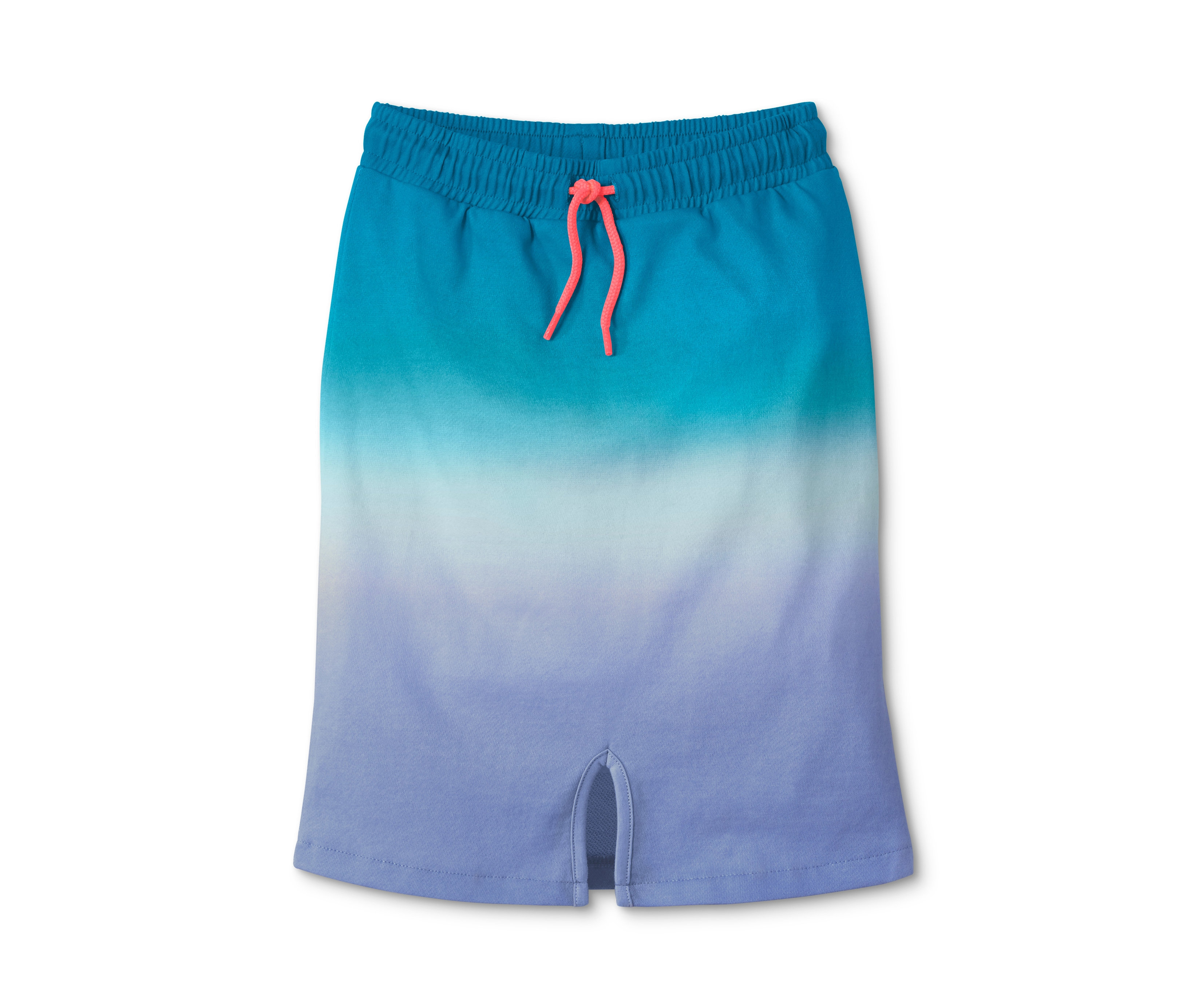 Kék-lila színátmenetes, batikolt lezser szoknya narancssárga húzózsinórral.