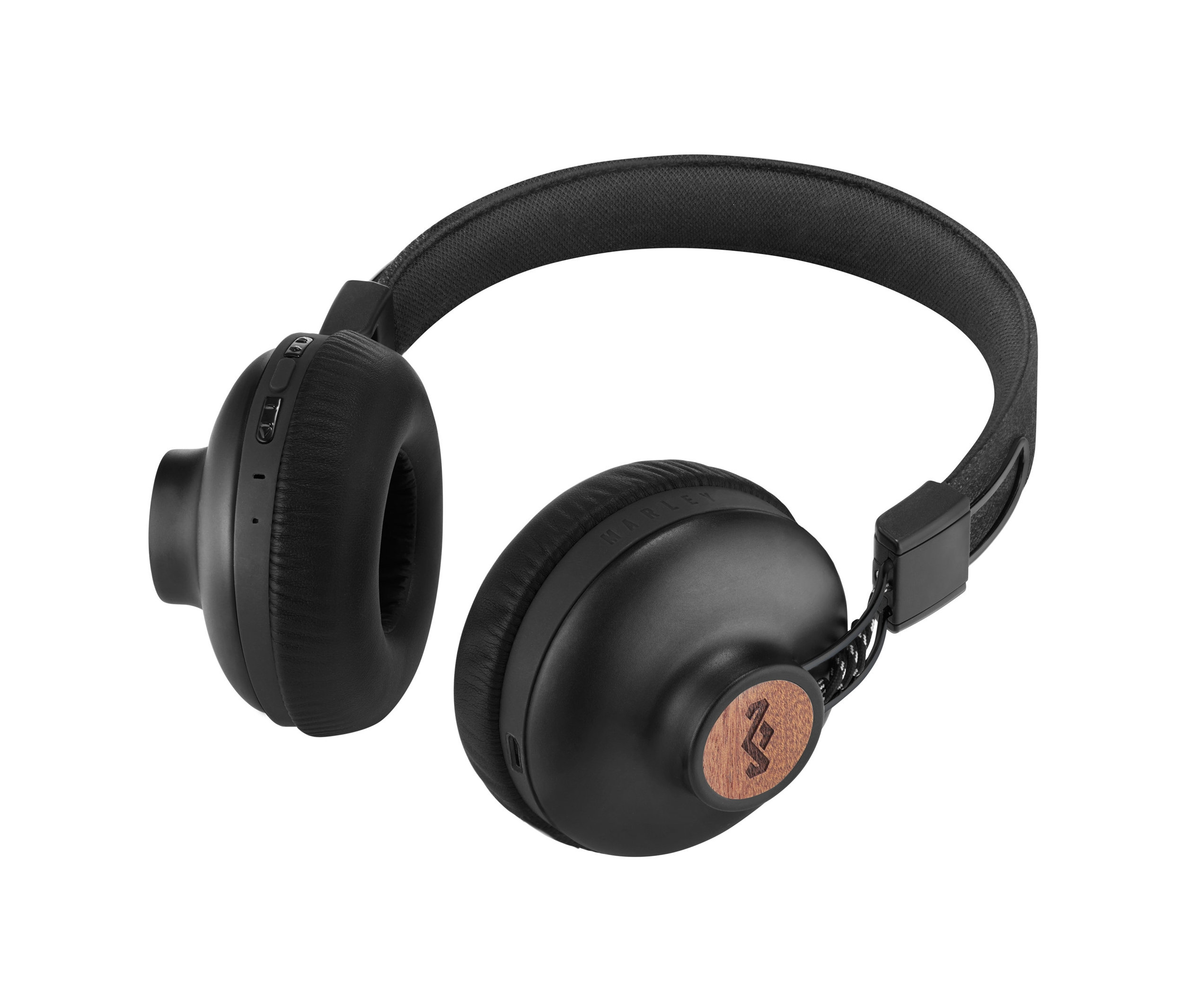 Fekete Marley Positive Vibration 2 fejhallgató fehér alapon.