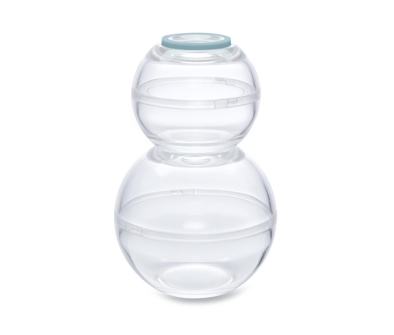 Két egymásra helyezett, kerek, átlátszó frissentartó gömb.