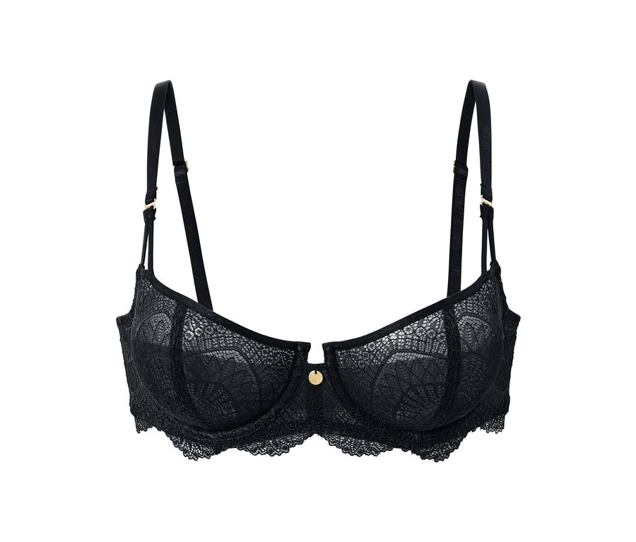 Fekete, csipkés női balconette melltartó.