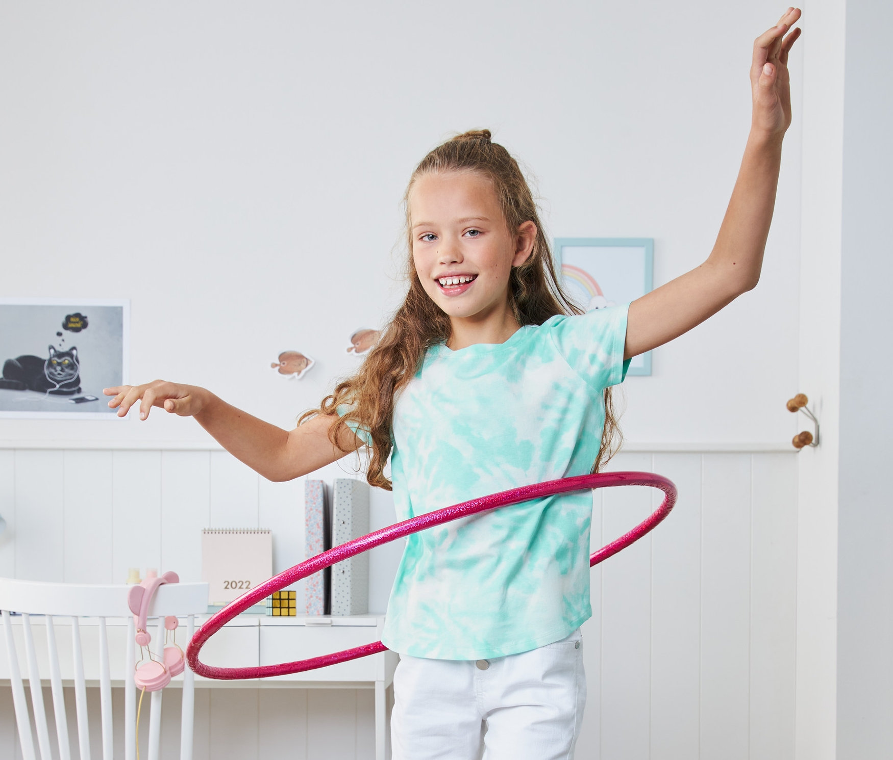 Lány hulázik 2 lány póló szettben, batikolt, rózsaszín/türkiz.