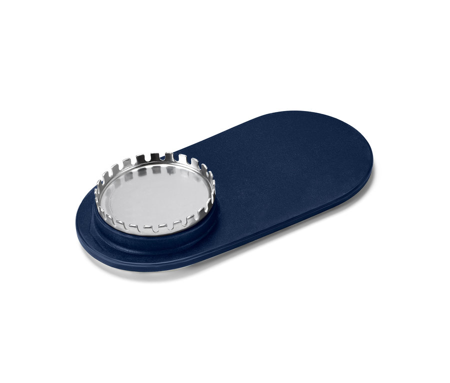 Kék mágneses fali szappantartó.