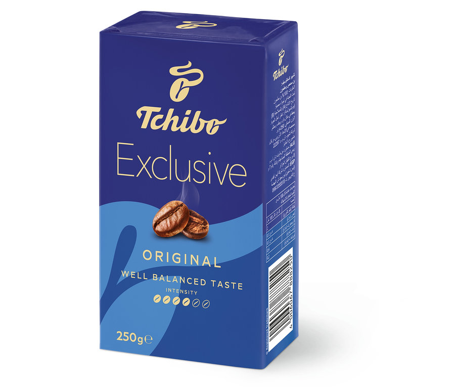 Tchibo Exclusive őrölt kávé, 250g-os csomagolás.