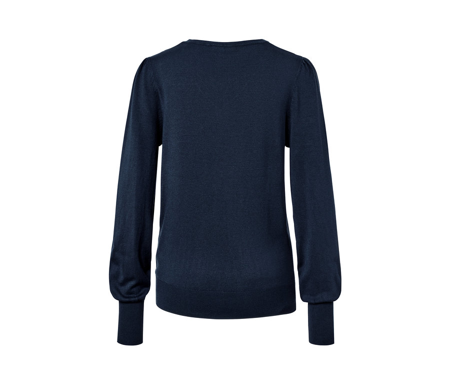 Sötétkék női finomkötésű pulóver.