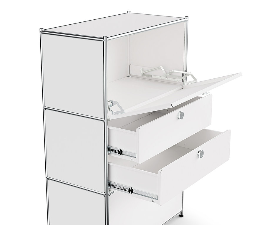 Fehér »CN3« fém komód 2 lenyíló ajtóval és 2 fiókkal.