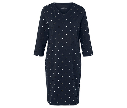 Női 3/4-es ujjú hálóing, pöttyös, sötétkék