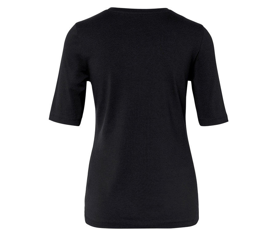 Fekete, rövid ujjú póló, hátulnézet.