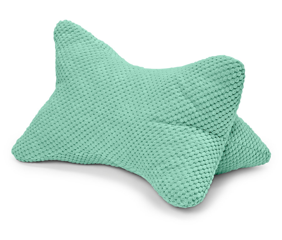 Egy mentazöld olvasópárna fekszik egy fehér háttéren.