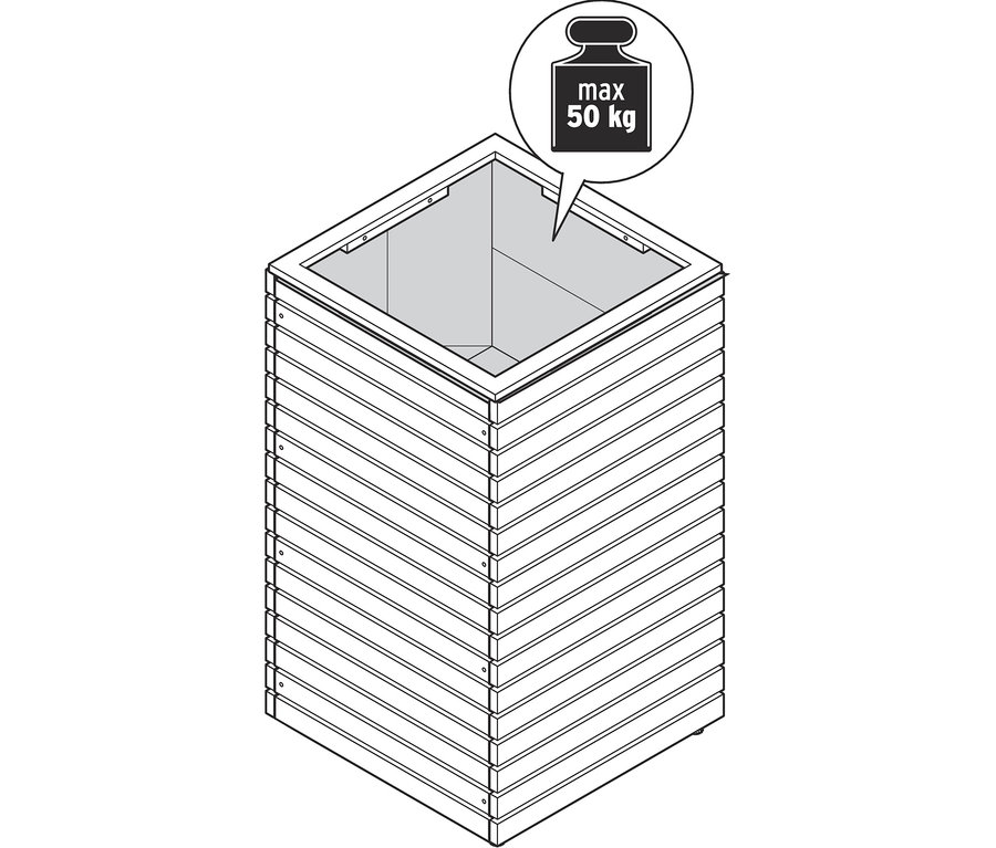 Vázlat egy magas Tinus virágtartóról, maximum 50 kg terhelhetőséggel.
