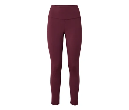 Bordó, magas derekú leggings fehér háttér előtt.