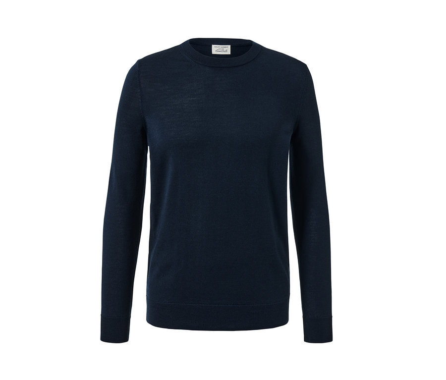 Sötétkék merinói pulóver.