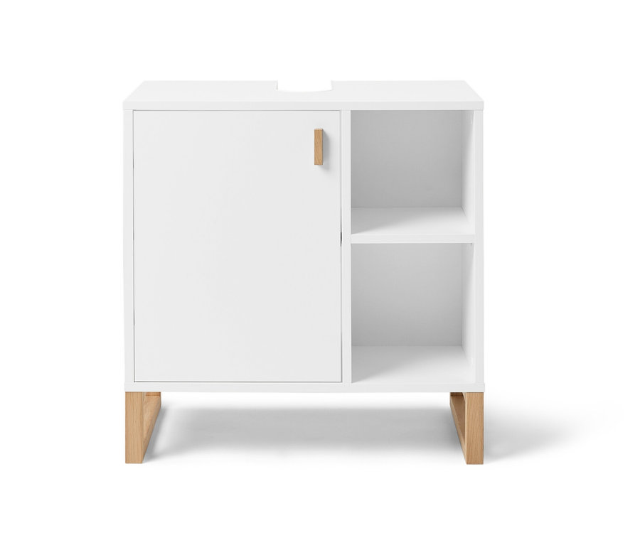 Fehér mosdó alatti szekrény, 1 ajtós, polcos.