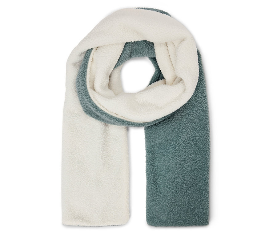 Egy kétszínű sál, krém és kékeszöld.