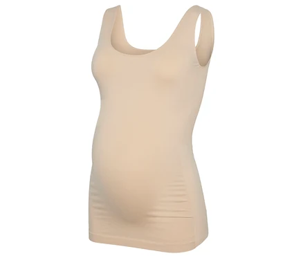 Közelkép a MAMALICIOUS MLHEAL TANK TOP NOOS A. kismama trikóról, halvány bézs színben.