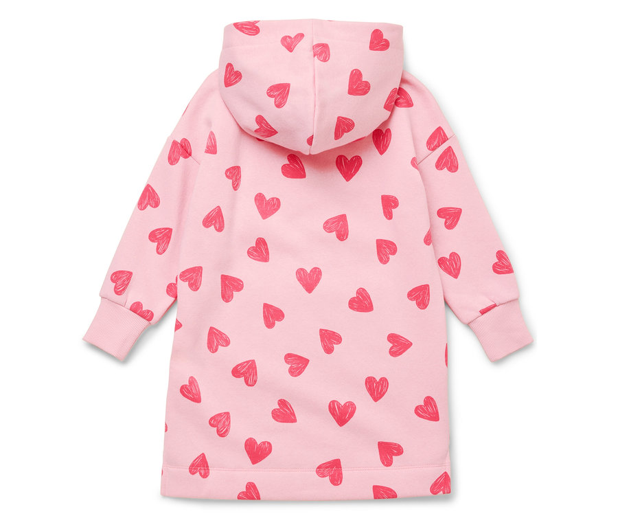 Rózsaszín, piros szíves kapucnis ruha.