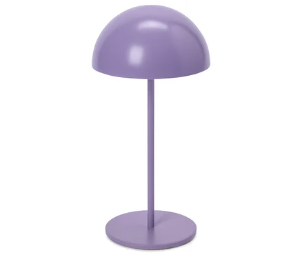 Lila lámpa gömb alakú búrával és talppal.