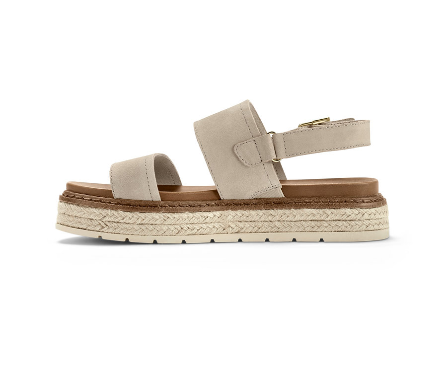 Bézs színű, bőr platform szandál barna talppal.