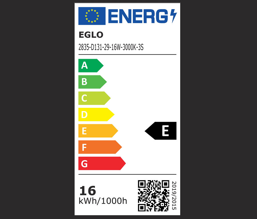 LED-es fali és mennyezeti lámpa energiacímkéje.