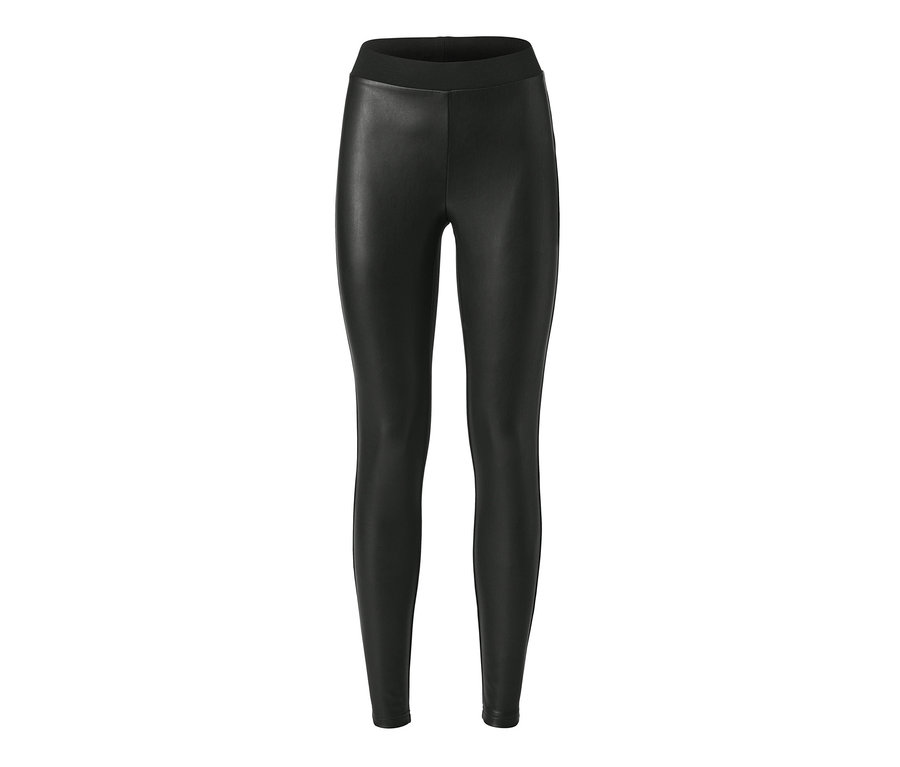 Fekete, bőrhatású női leggings.