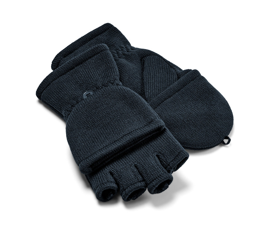 Két gyerek lehajtható egyujjas kesztyű egymáson.