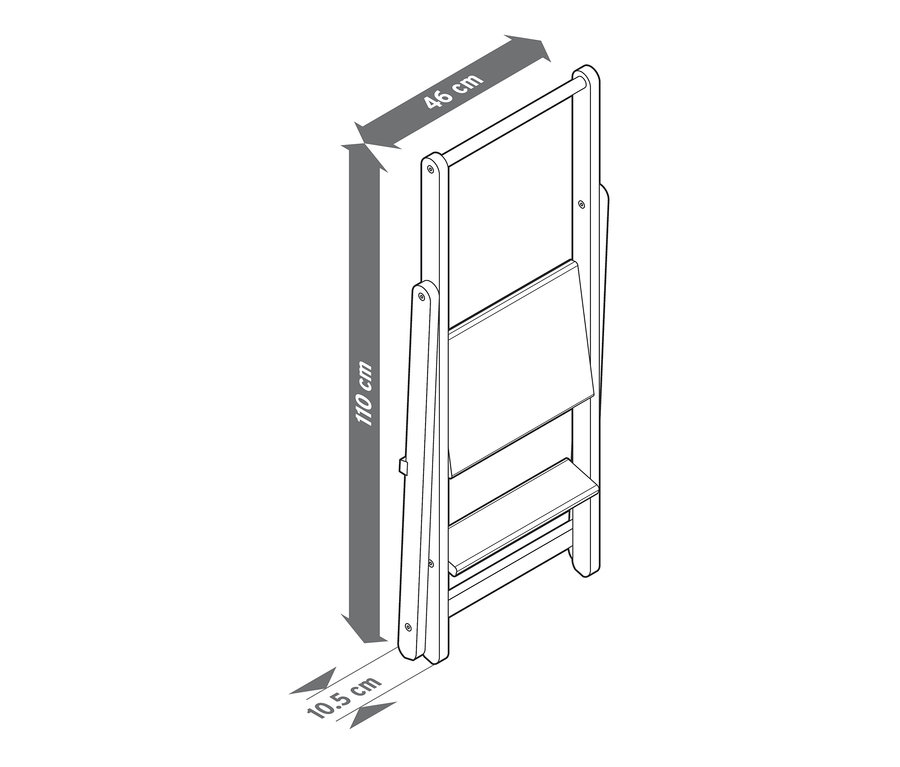 Tömörfa létra illusztrációja méretekkel.