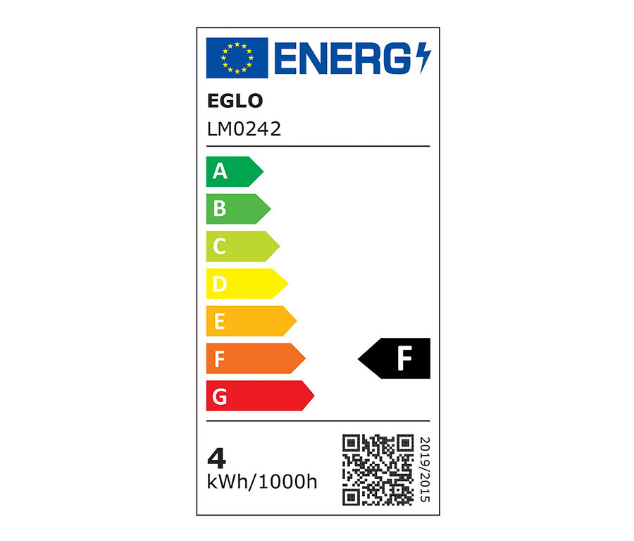 Energia címke A-tól G-ig terjedő osztályokkal, EGLO LM0242 termék, fogyasztás 4 kWh/1000h.