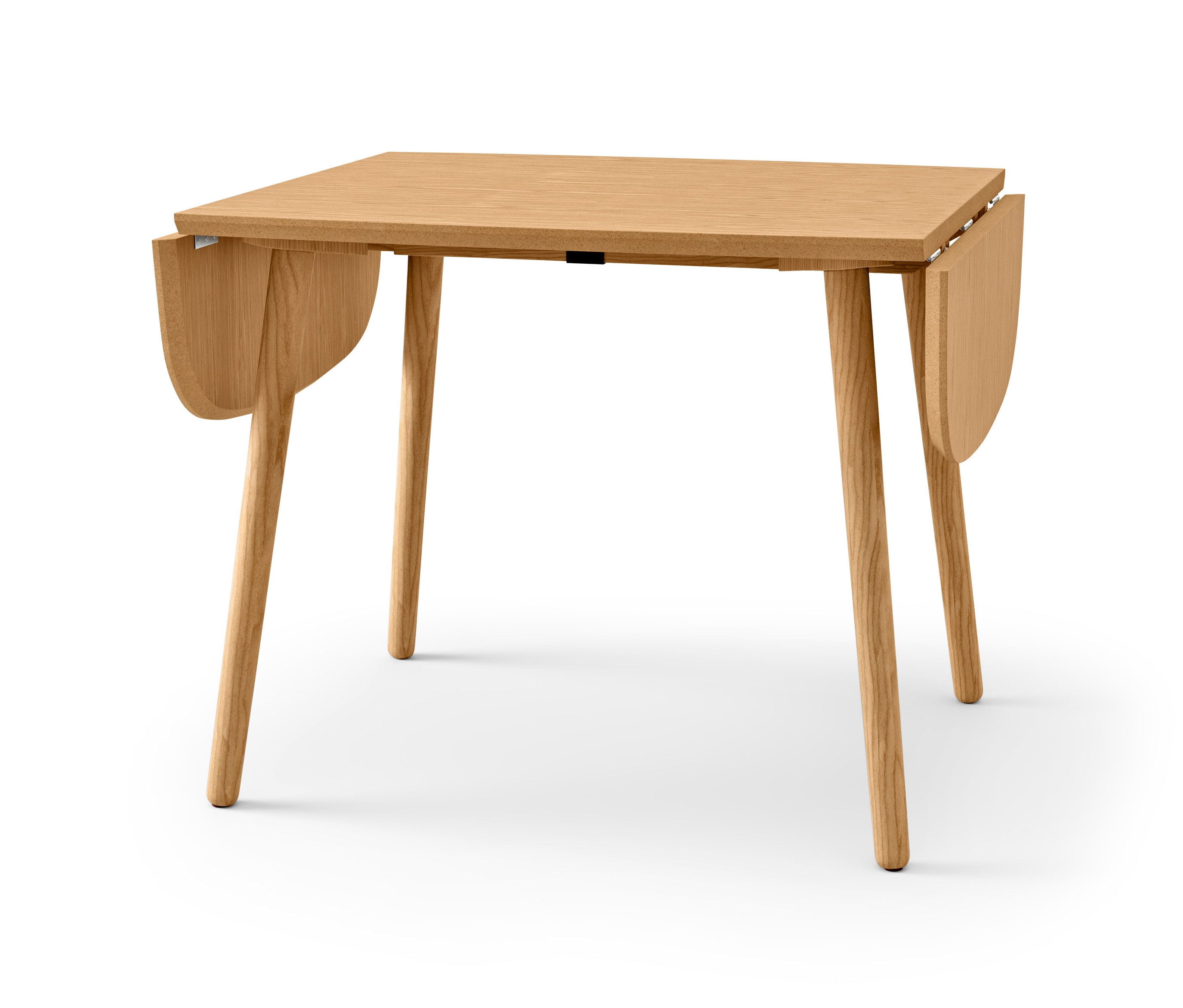 Egy összecsukható étkezőasztal lehajtott oldalsó lapokkal.