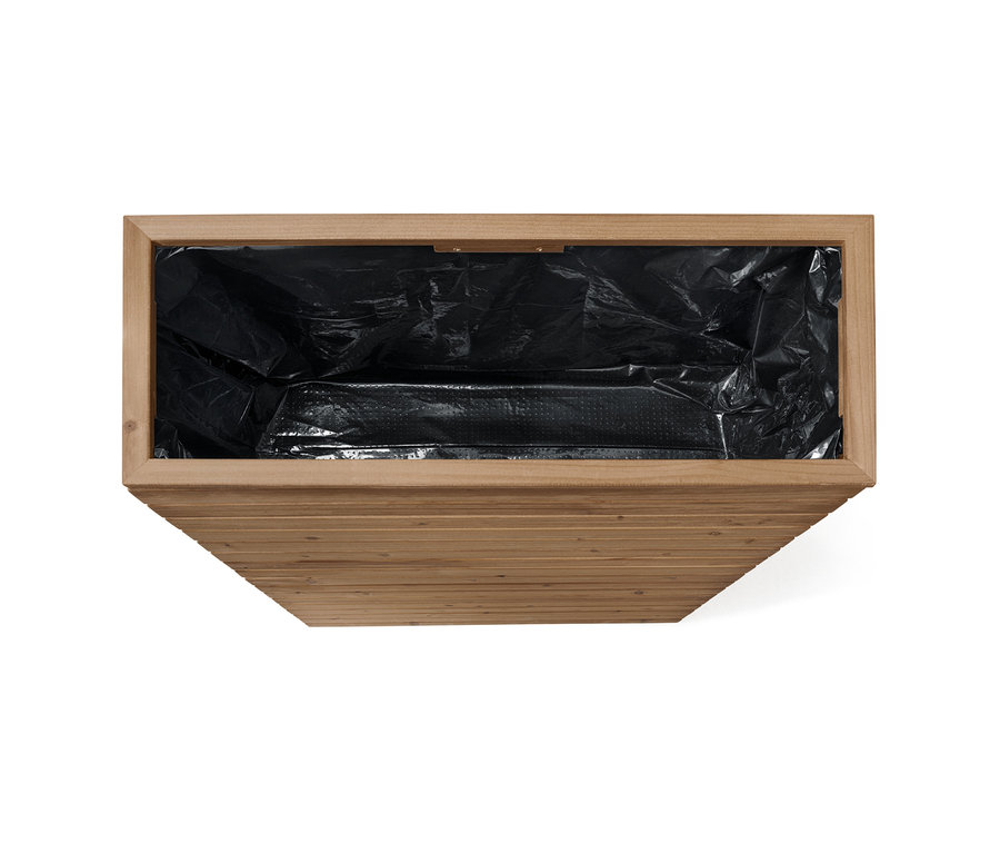 Felülnézet egy üres »Tinus« térelválasztó virágládáról, fekete betéttel.