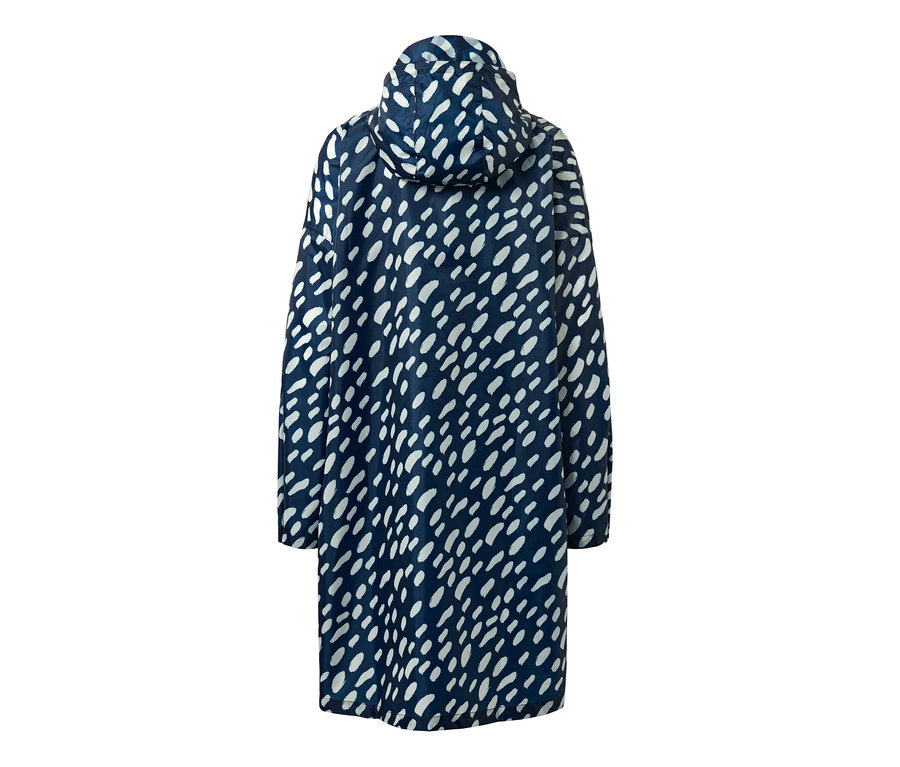 Mintás, sötétkék női poncsó esőkabát.