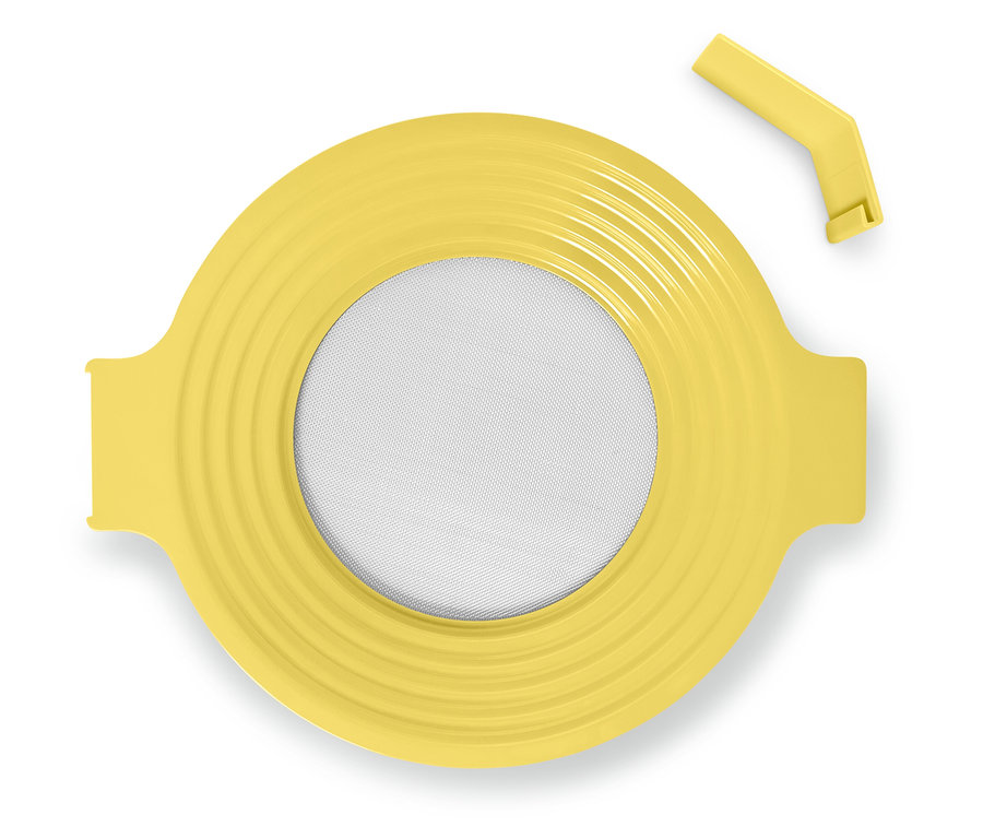 Sárga fedő szilikon tömítéssel és levehető dugóval.