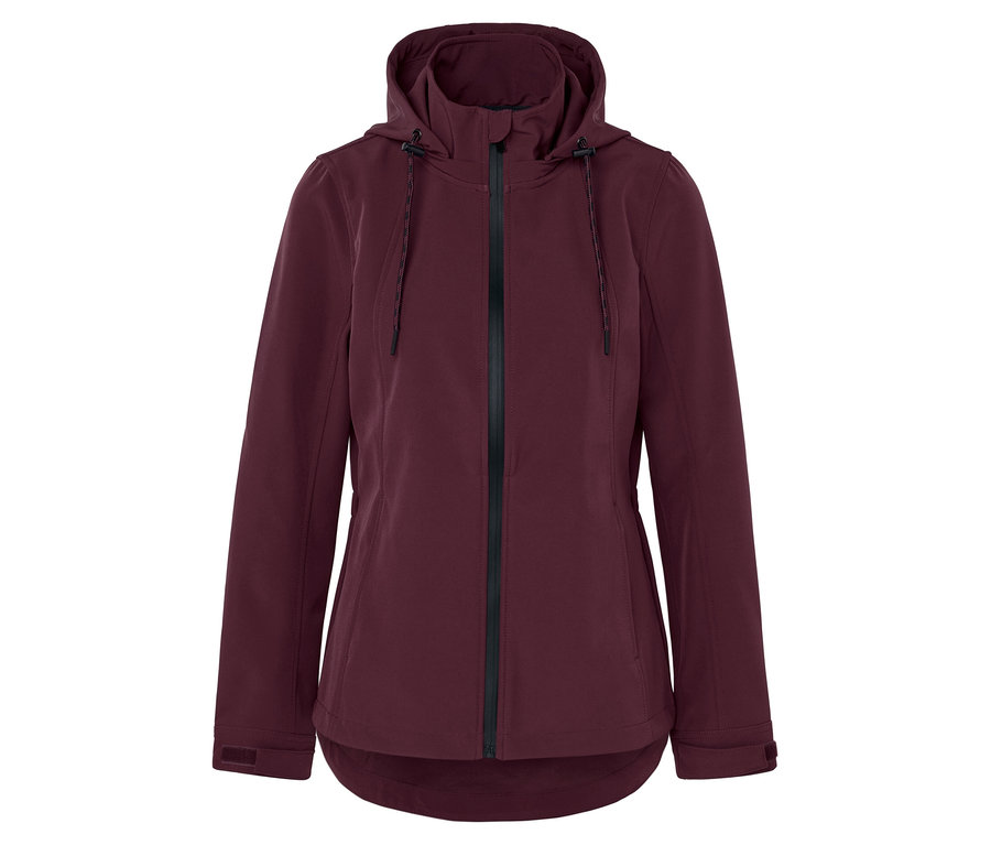 Bordó színű kapucnis kabát fekete cipzárral középen.