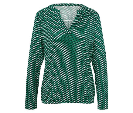 Nyomott mintás női pólóblúz, zöld-sötétkék-fehér