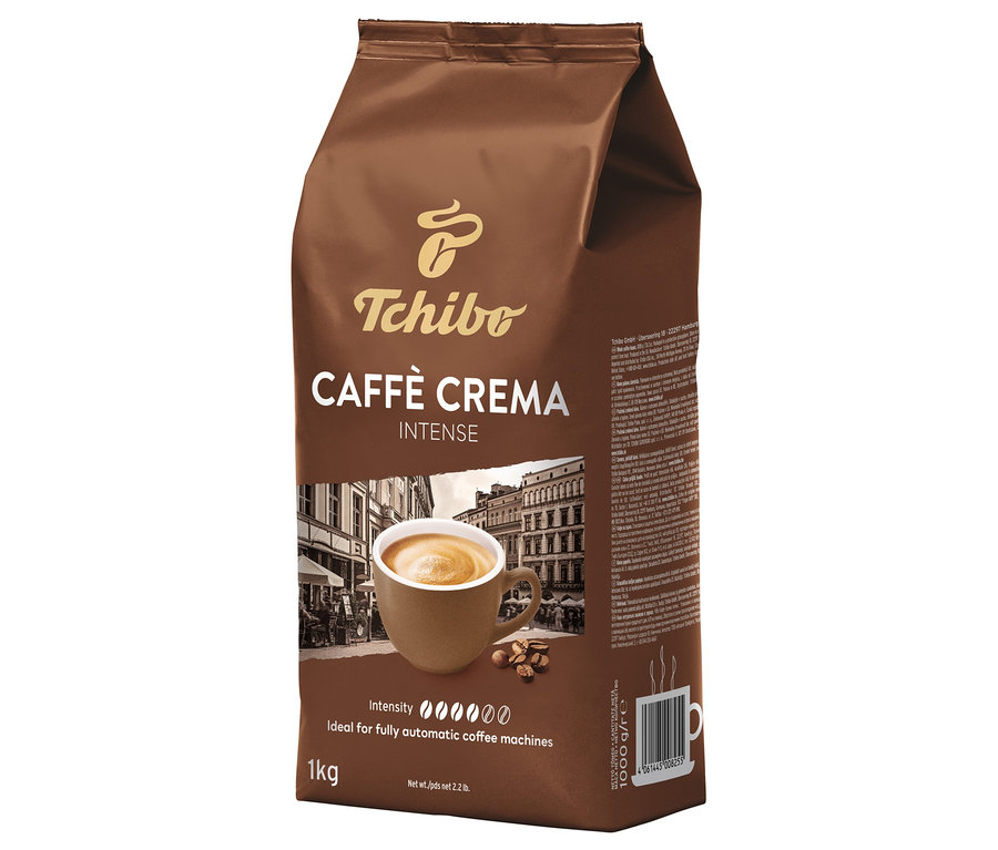 Barna csomagolású Tchibo Caffè Crema Intense kávébab, 1 kg.