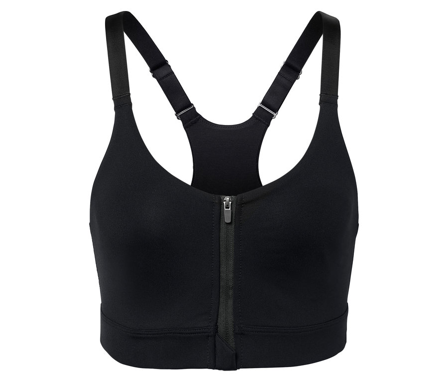 Fekete sportmelltartó cipzárral középen.