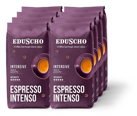 Nyolc darab 1 kg-os Eduscho Espresso Intenso szemes kávé csomag.